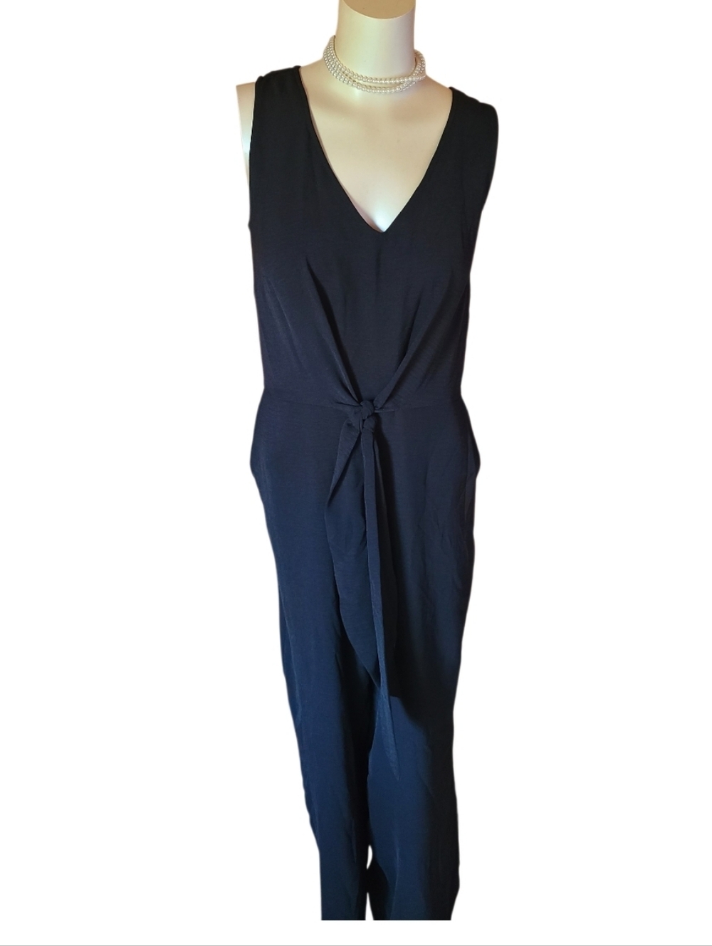 1.STATE Black Sleeveless Tie Front Wide Leg Jumpsuit Size 10
